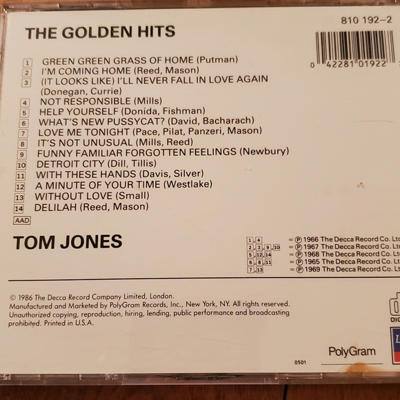 The Golden Hits by Tom Jones (CD, 1986, London) - Picture 4 of 4